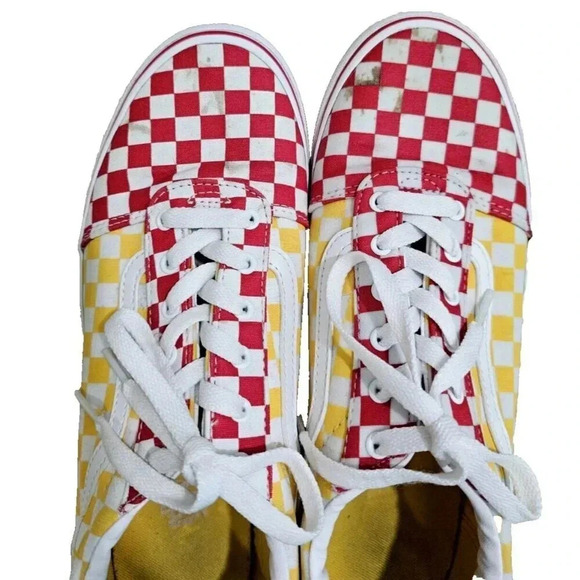 Vans Youth 7 Red Yellow Blue Checkerboard Low Top Skate Shoes Retro Classic - Picture 5 of 8